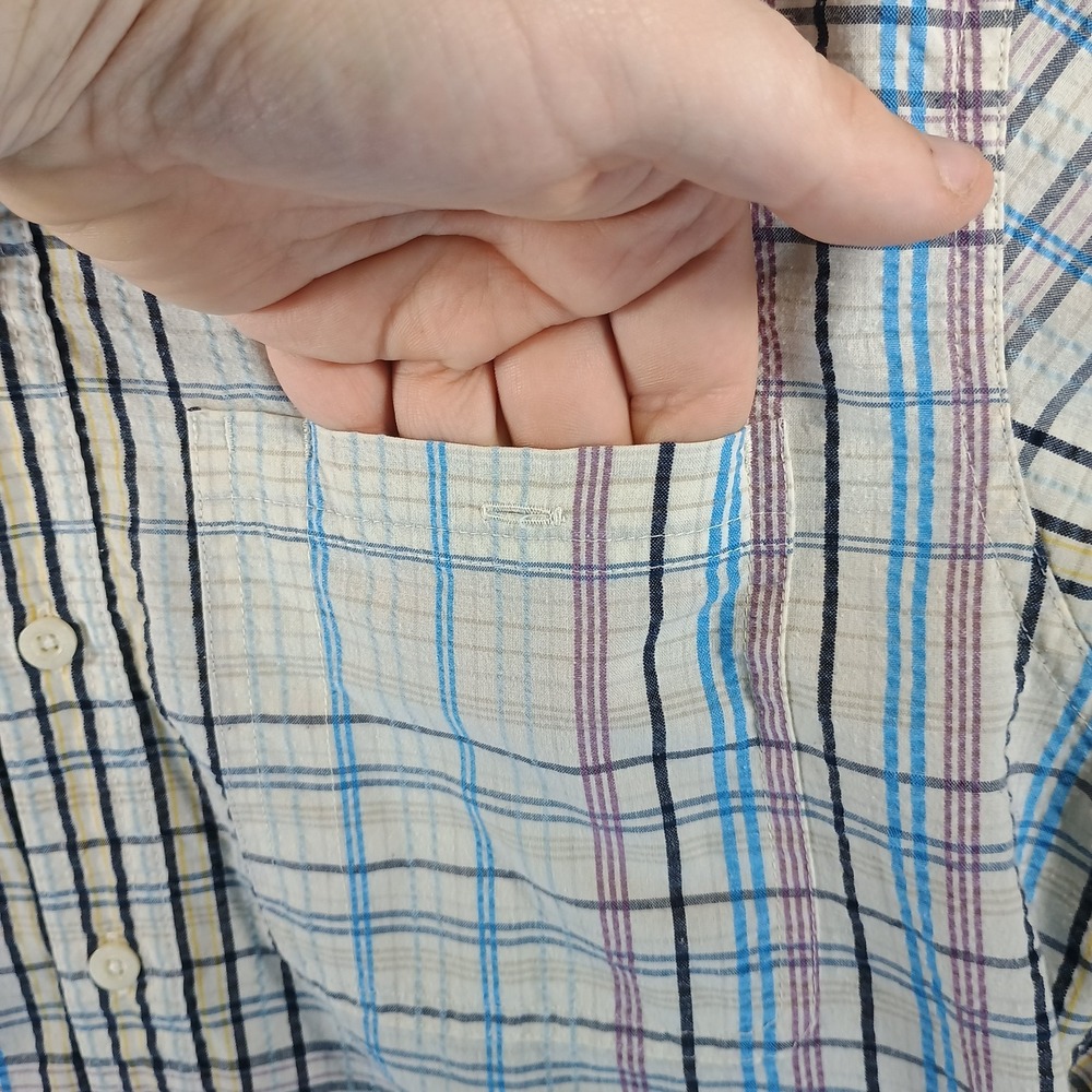 Patagonia Puckerware Shirt Men S Blue Black Purple Plaid Seersucker Button Up SS - Picture 3 of 11